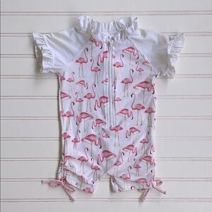 SNAPPER ROCK NEW ZEALAND VGUC Flamingo Ruffle Zip Up Rash Guard Swimsuit